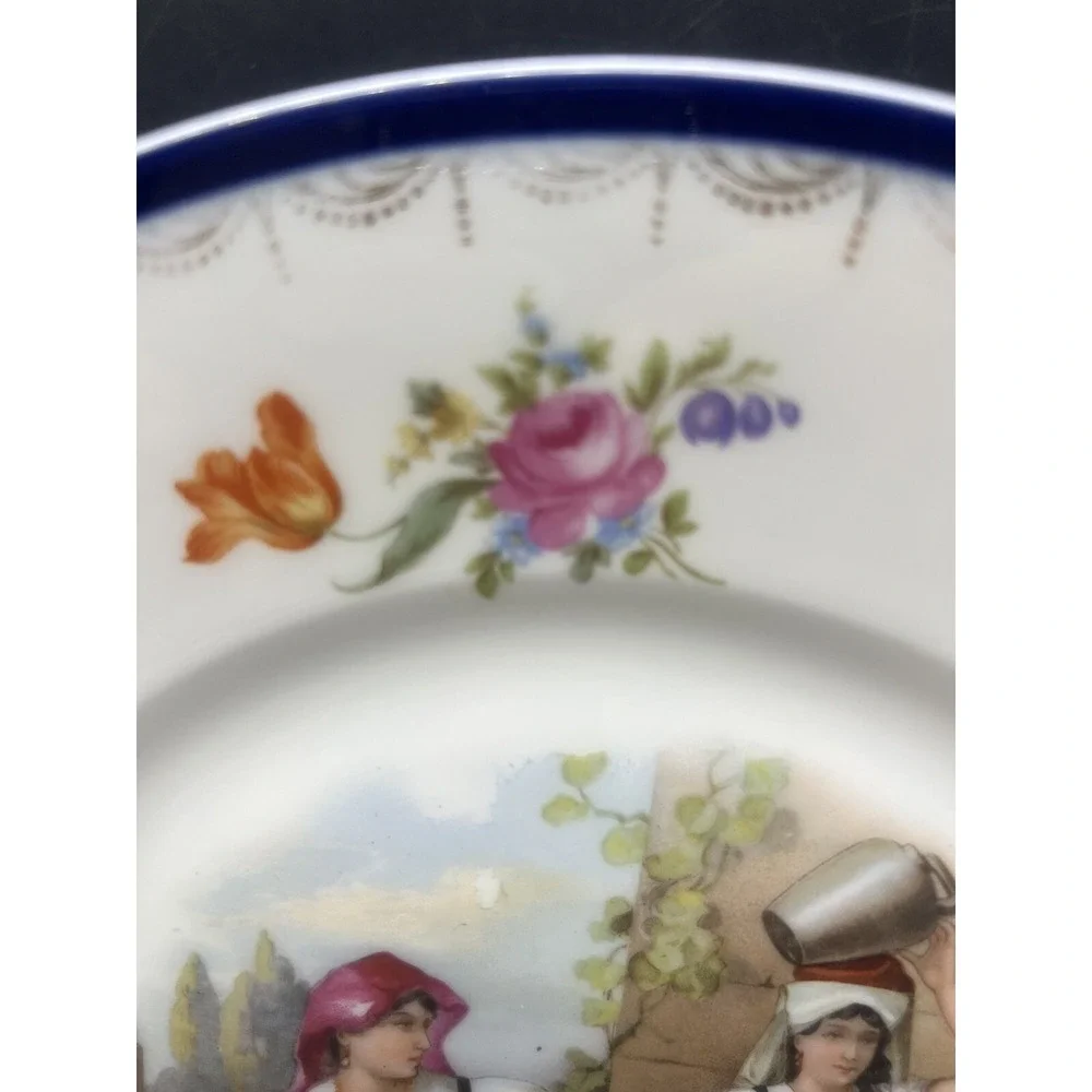 Antique Rosenthal Bavaria Hand Painted Plate Women Selling Fruits 10